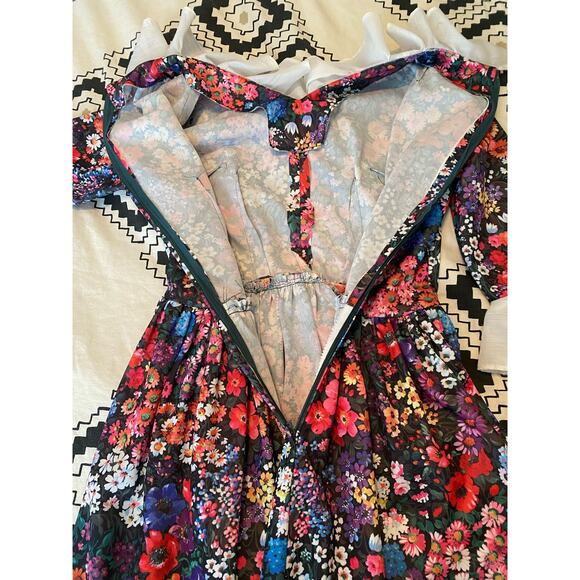 Vintage 70s Handmade Floral Long Ruffled 3/4 sleeve Dress w/ bustle - Picture 7 of 12